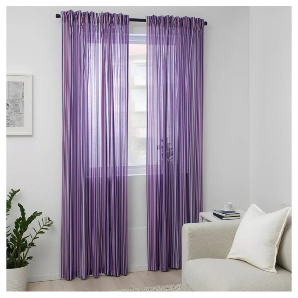 IKEA PRAKTKLOCKA Curtains 2 Panels 57x 98" Lilac Purple Striped BRAND NEW.